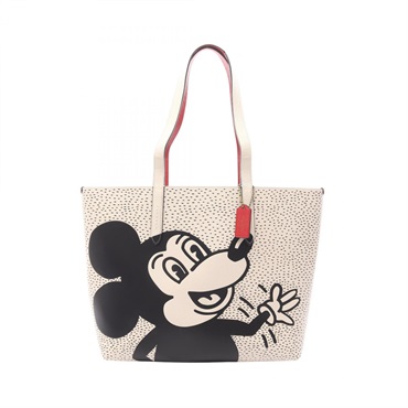 COACH Disney Keith Haring Tote shoulder Bag C0895 leather White Black Red Used