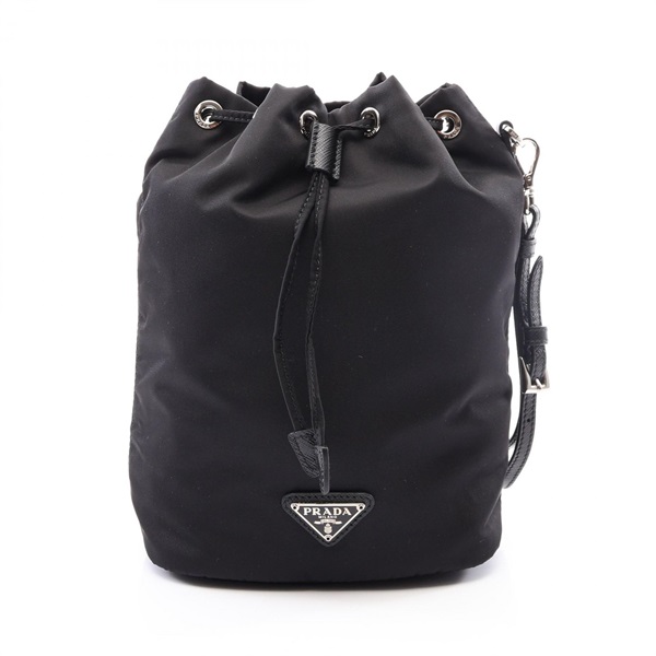 PRADA VELA Re-Nylon Pouch drawstring 1NE369 Saffiano leather Black Used Women
