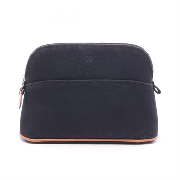 HERMES Bolide mini Pouch H104773M 09 canvas leather Black Brown SHW Used Women