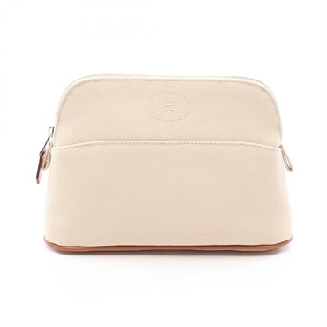 HERMES Bolide mini Pouch H104773M 01 canvas leather Beige Natural SHW Used Women