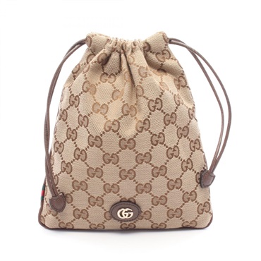 GUCCI Minuet GG Canvas Drawstring Mini Bag Pouch 837666 leather Beige Brown Used