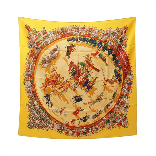 HERMES Carre90 CIRQUE MOLIER Scarf silk silk Yellow Multicolor Used Women