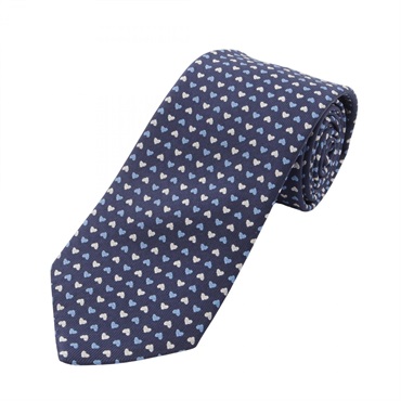 HERMES Love-Love Heart Pattern tie silk silk Navy Preowned mens