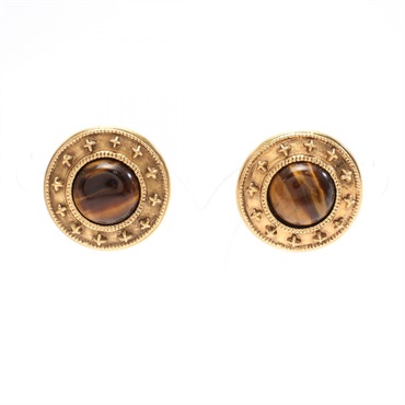 CHANEL clip Earring Gold Plated Tiger Eye Gold Brown Used