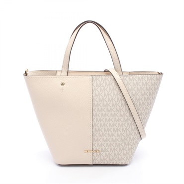 Michael Kors FLORA Large Tote Bag 30T5GFFT2B132 leather canvas White Gray NEW