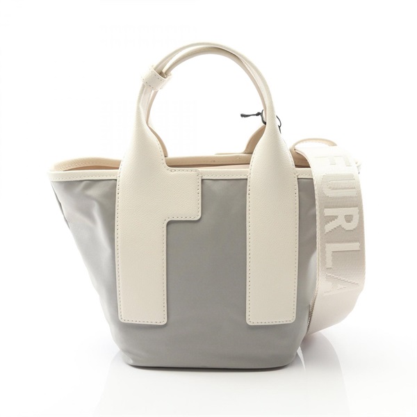 Furla PIUMA S Shoulder crossbody hand Tote Bag Nylon leather Gray White NEW logo