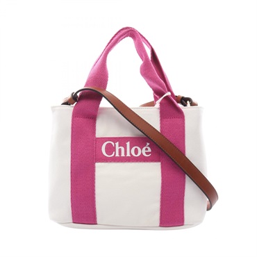 Chloe 2Way Shoulder Handbag C20046117 canvas White Pink NEW Women