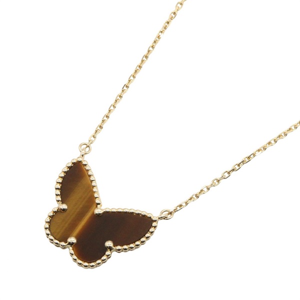 Van Cleef Arpels Lucky Alhambra Papillon Necklace 18KYG Gold Tiger's Eye Used