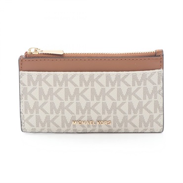 Michael Kors JET SET coin purse 32F5GJ6D8B149 leather canvas White Brown NEW