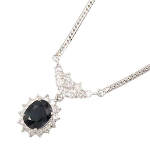 JEWELRY Sapphire Diamond Necklace Pt850 Platinum Blue Used women