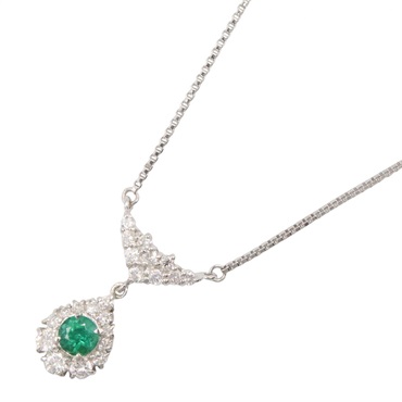 JEWELRY Emerald Diamond Necklace Pt850 Platinum Green Used Women