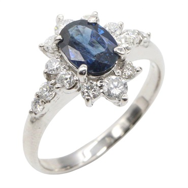 JEWELRY Sapphire Diamond Ring Pt900 Platinum Blue Used women US size 5.5