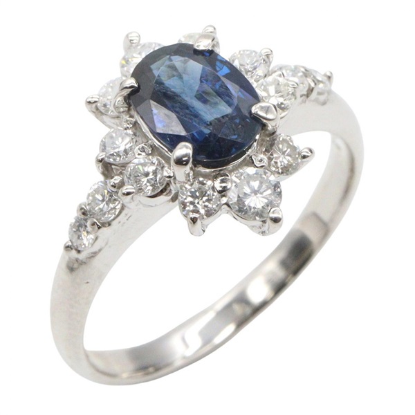 JEWELRY Sapphire Diamond Ring Pt900 Platinum Blue Used women US size 5.5