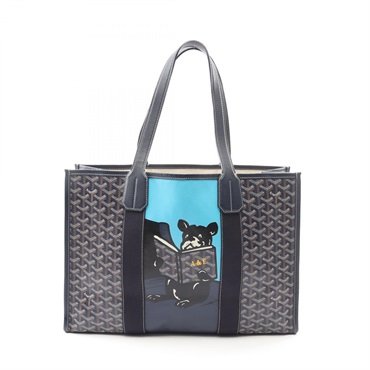 GOYARD Villette MM Tote shoulder Bag canvas leather Navy Multicolor Used Women