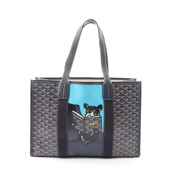GOYARD Villette MM Tote shoulder Bag canvas leather Navy Multicolor Used Women