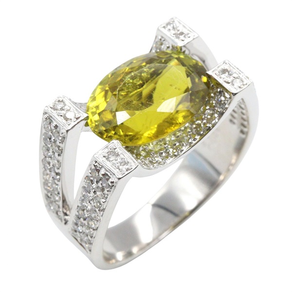 JEWELRY Yellow Tourmaline Diamond Ring 18KWG White Gold Used women US size 6.25