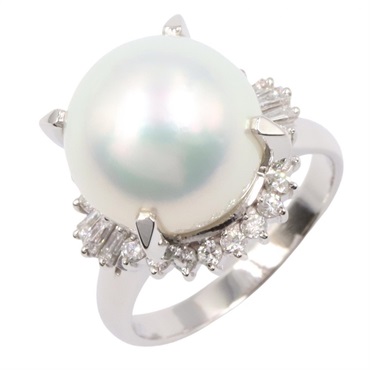 JEWELRY South Sea pearl Diamond Ring Pt900 Platinum Used women US size 9