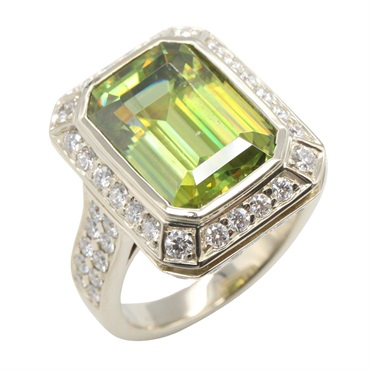 JEWELRY Sphene Diamond Ring 18KWG White Gold Green Used women US size 7
