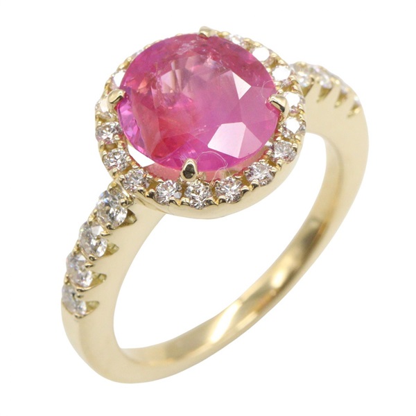 JEWELRY Pink sapphire Diamond Ring 18KYG Yellow Gold Used Women US size 5.75