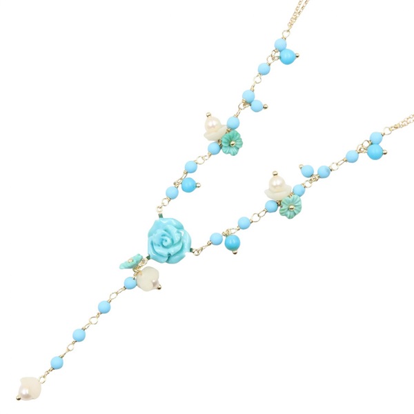 JEWELRY Necklace 18KYG Yellow Gold Blue White Used women