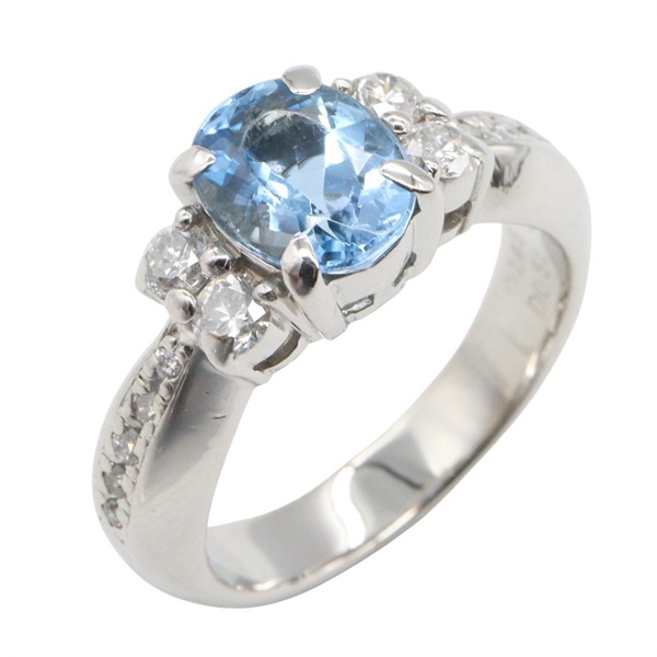 JEWELRY Aquamarine Diamond Ring Pt900 Platinum Blue Used women US size 6.75