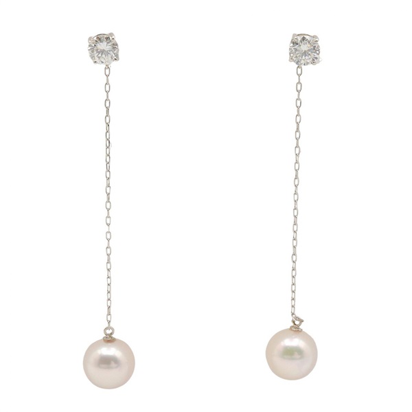 JEWELRY Akoya Papearl Diamond Pierced Earrings Pt900 Platinum Used women