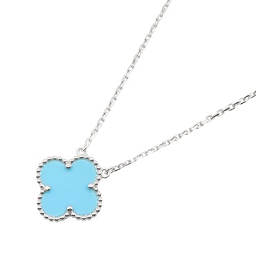 Van Cleef Arpels Vintage Alhambra Necklace 18KWG White Gold Turquoise Blue