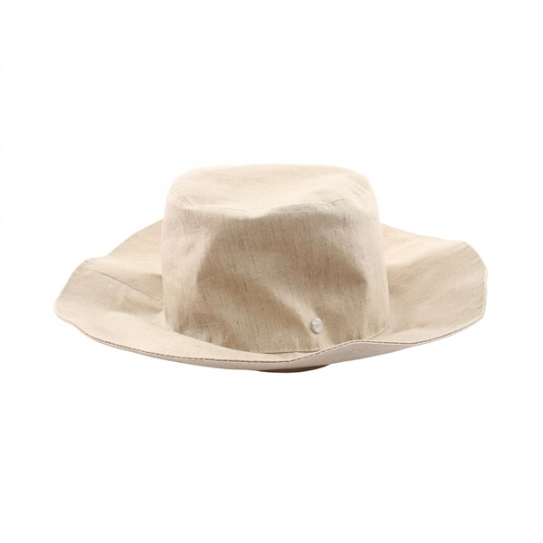 HERMES Bucket Brimmed Hat #58 Fabric Beige Beige Used Women