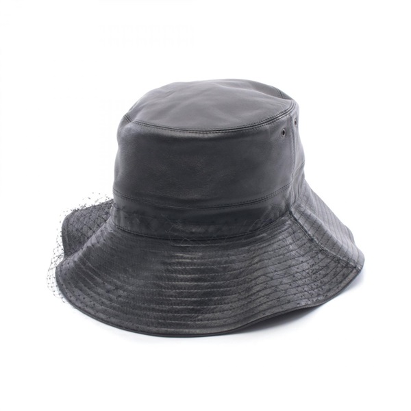 Dior TEDDY-D Tulle Bob Hat 95TDD924G700 Lamb leather Black Used Women size 58