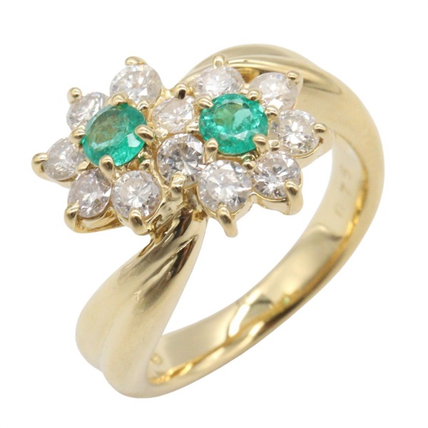 JEWELRY Emerald Diamond Ring 18KYG Yellow Gold Green Used women US size 4.75