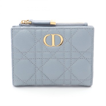 Dior Caro Dahila Canage Bi-fold wallet leather Blue Used Women CD GHW