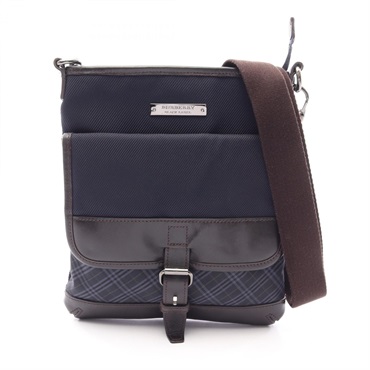 BURBERRY BLACK LABEL Crossbody Shoulder Bag Nylon leather Navy Brown Used mens