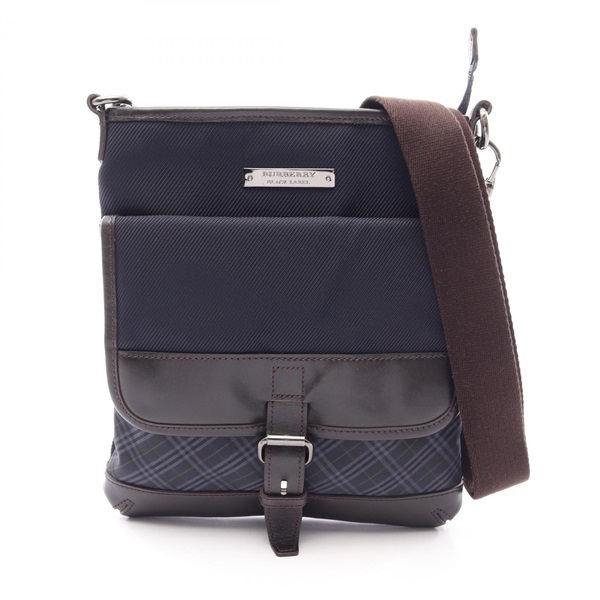 BURBERRY BLACK LABEL Crossbody Shoulder Bag Nylon leather Navy Brown Used mens