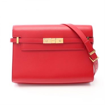 SAINT LAURENT PARIS Manhattan Shoulder Bag leather Red Used Women GHW