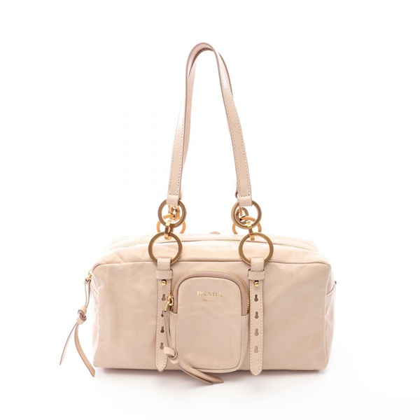 PRADA Tangle Medium Shoulder Bag 1BB138 leather Beige Used Women GHW