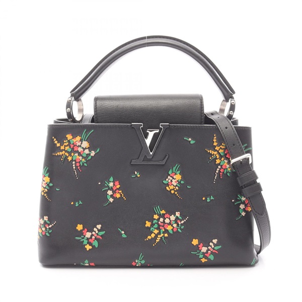 LOUIS VUITTON Capucine PM Blossom Shoulder crossbody Handbag leather Black Used