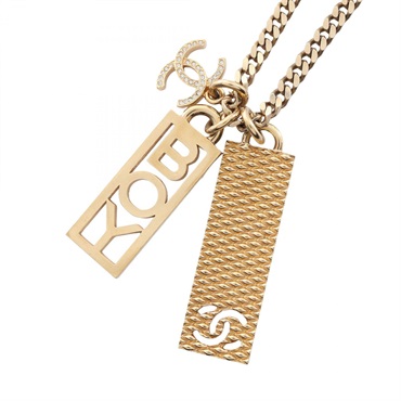 CHANEL COCO Mark Plate Long Necklace Pendant 80~86.5cm Gold Plated Used Women CC