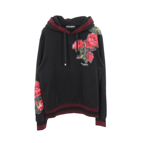 DOLCE GABBANA Rose Patch Hoodie Sweatshirt #48 cotton Black Bordeaux Used