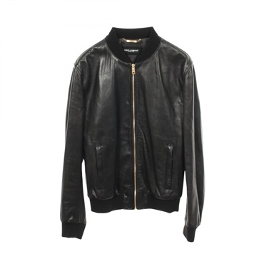 DOLCE GABBANA Zippy Leather Jacket Blouson Black Used mens size 50