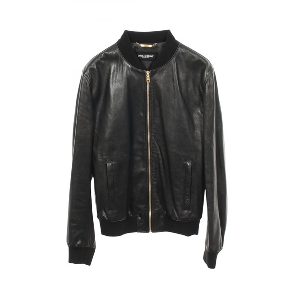DOLCE GABBANA Zippy Leather Jacket Blouson Black Used mens size 50