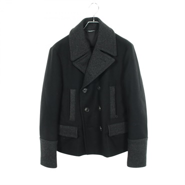 DOLCE GABBANA Down Pannel Pea coat Nylon wool Black Gray Used mens size 48