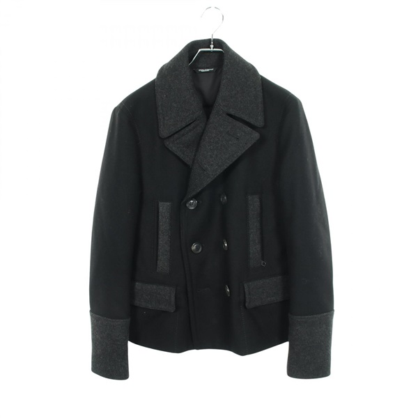 DOLCE GABBANA Down Pannel Pea coat Nylon wool Black Gray Used mens size 48