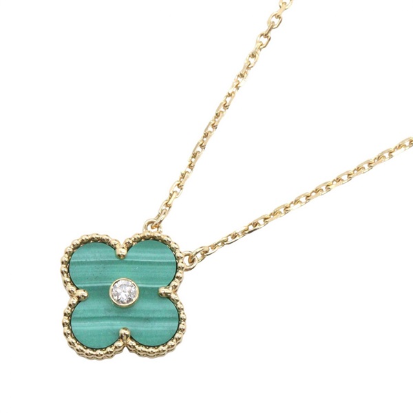 Van Cleef Arpels Vintage Alhambra Diamond Necklace 18KYG Gold Malachite Used