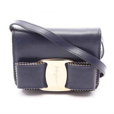 Salvatore Ferragamo Vara Ribbon Mini Crossbody Shoulder Bag leather Navy Used