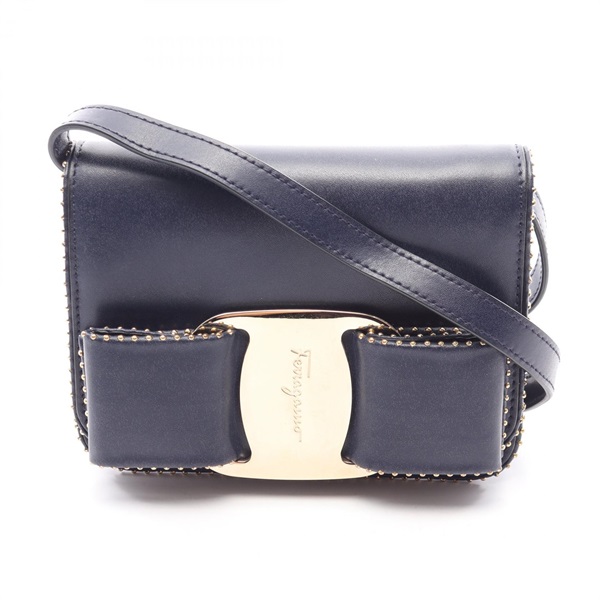 Salvatore Ferragamo Vara Ribbon Mini Crossbody Shoulder Bag leather Navy Used