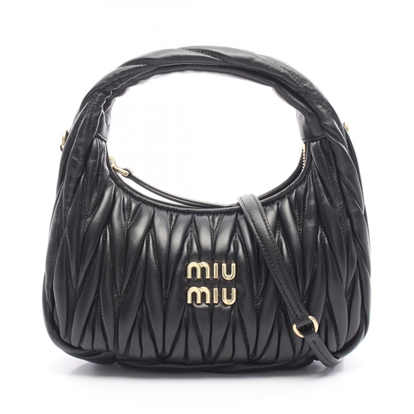 Miu Miu Wonder Matelassé Hobo Shoulder Handbag Leather Black NEW Women