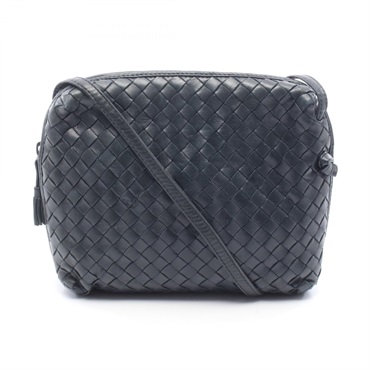 BOTTEGA VENETA Intrecciato Crossbody Shoulder Bag leather Navy Used Women