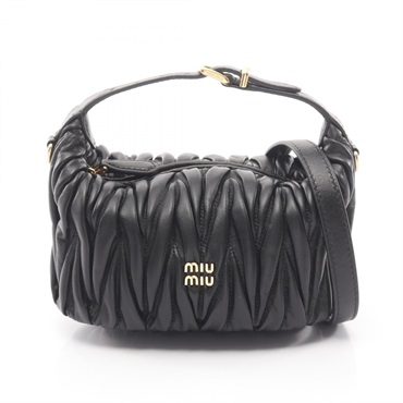 Miu Miu MATELASSE'MIU Matelasse Shoulder Handbag 5NE026AFPP Leather Black NEW