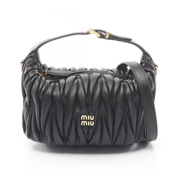 Miu Miu MATELASSE'MIU Matelasse Shoulder Handbag 5NE026AFPP Leather Black NEW