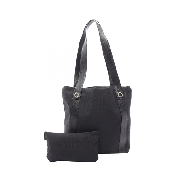 BVLGARI Logo Mania Shoulder Tote Bag canvas leather Black Used Women